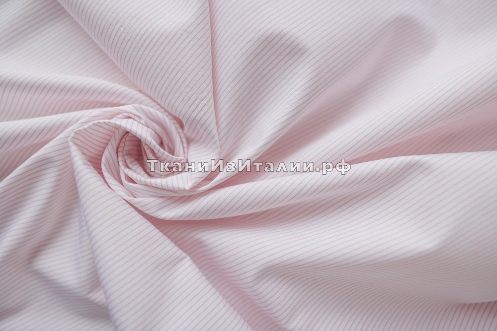 ткань белый хлопок в узкую розовую полоску, Италия